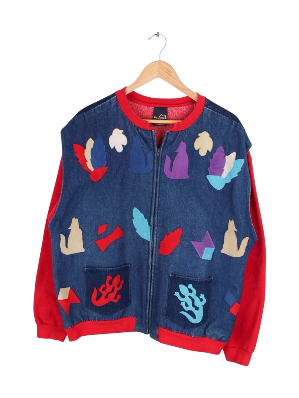 Vintage Pluma Outdoors Denim Applique Jacket Southwestern Graphic‎ Cotton XL